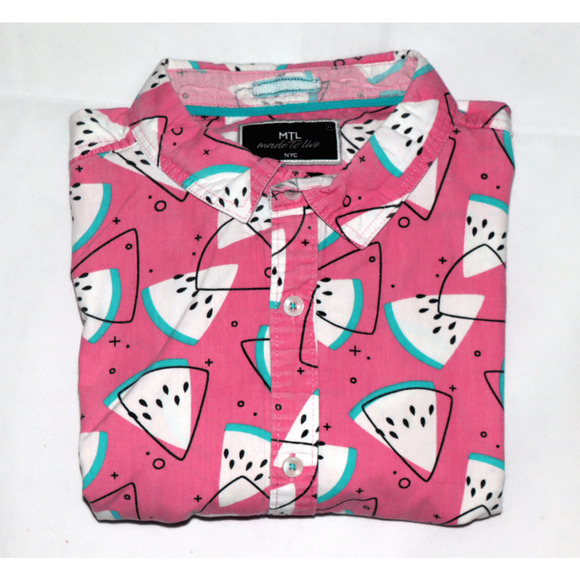 MTL Made To Live NYC Slim Fit Men's Short Sleeve Button Front Shirt Size Medium - Picture 4 of 5